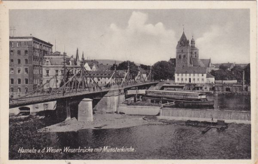 Postkarte der Weserbrücke an der Münsterkirche in Hameln a.d.Weser