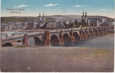 Postkarte der alten Moselbrücke Koblenz