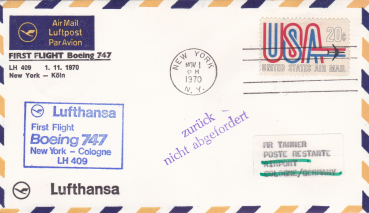 Lufthansa First Flight Boeing 747 LH409  01.11.1970