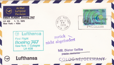Lufthansa First Flight Boeing 747 LH409  01.11.1970
