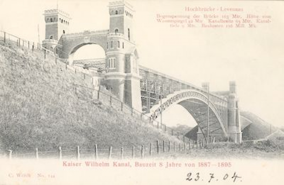 Postkarte der Hochbrücke Levensau über der Kaiser-Wilhelm-Kanal