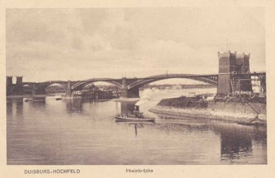 Postkarte der alten Rheinbrücke Duisburg-Hochfeld