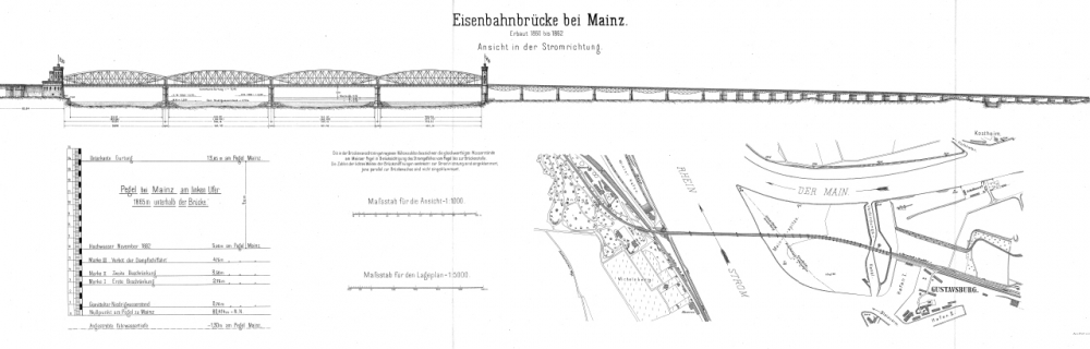 Zeichnung Eisenbahnbrücke bei Mainz