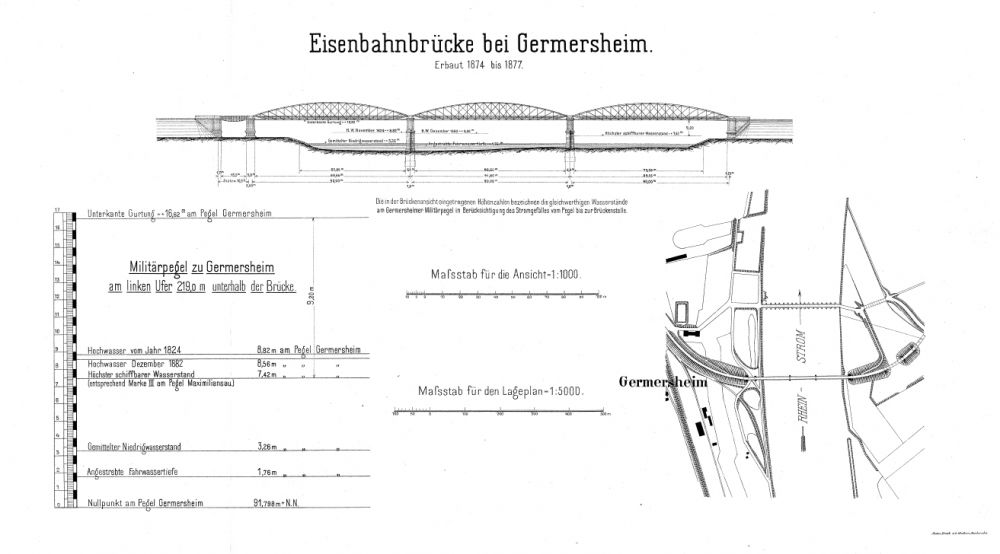 Zeichnung Eisenbahnbrücke bei Germersheim