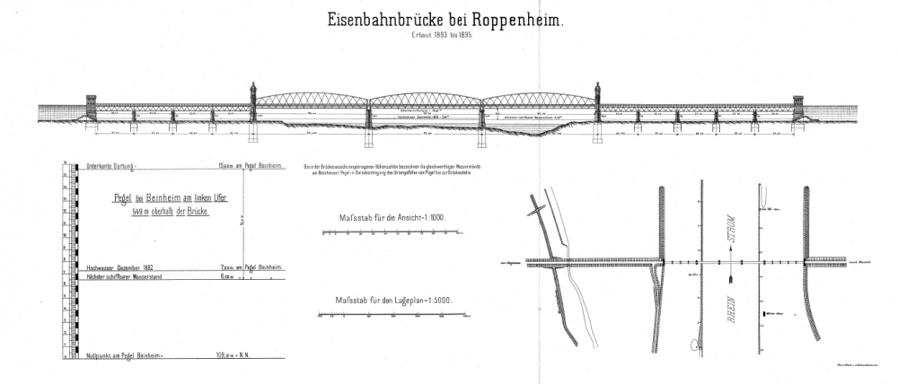 Zeichnung Eisenbahnbrücke bei Roppenheim