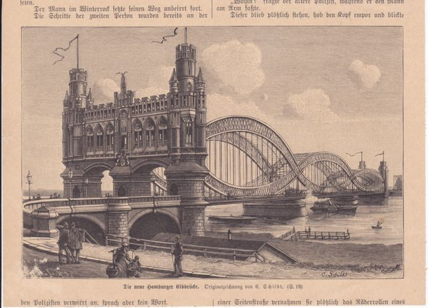 Stahlstich der Norderelbbrücke